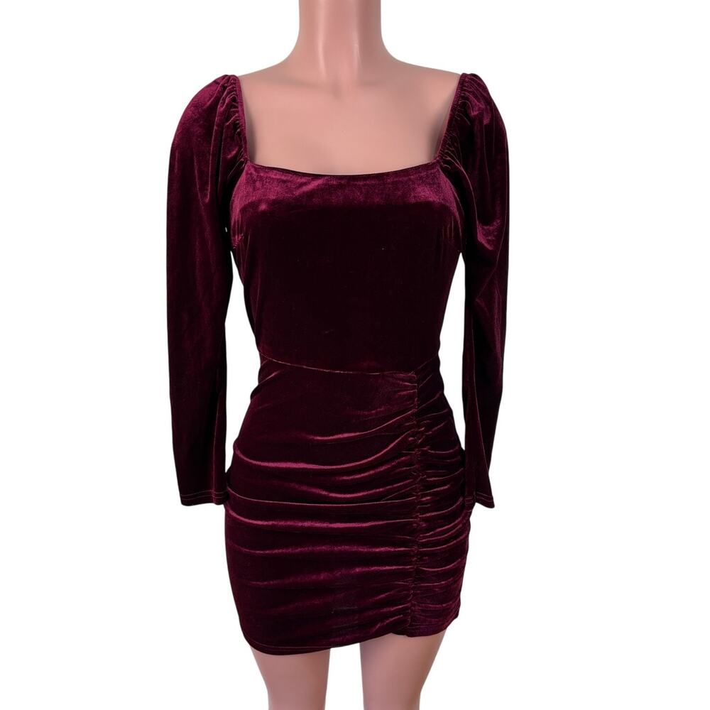 Lucy Paris Red Velvet Long Sleeve Mini Dress XS NEW square neck holiday